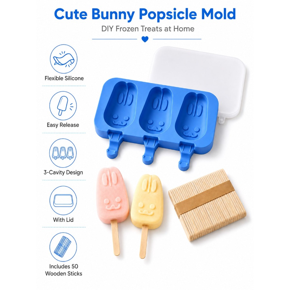 1pc 3-Cavity Silicone Popsicle – Bunny Cake Mold Bewertung und Preis
