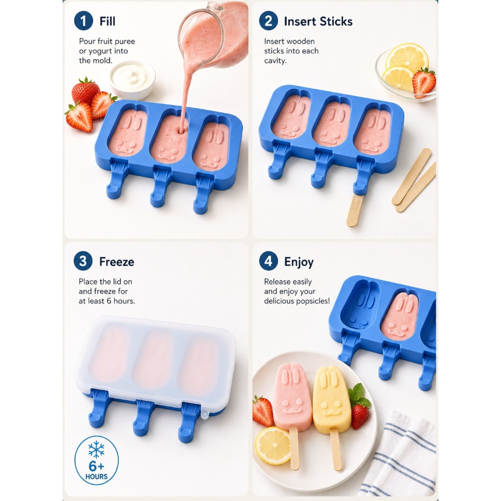1pc 3-Cavity Silicone Popsicle – Bunny Cake Mold Bewertung und Preis